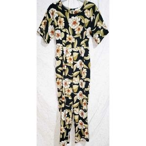 Leith Floral Jumpsuit Black Green Beige Boho One Piece Romper